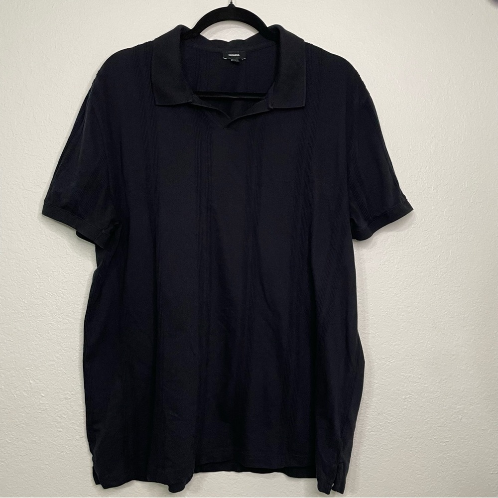Express Men's black Polo Shirt size L striped texture causal outing contemporary
